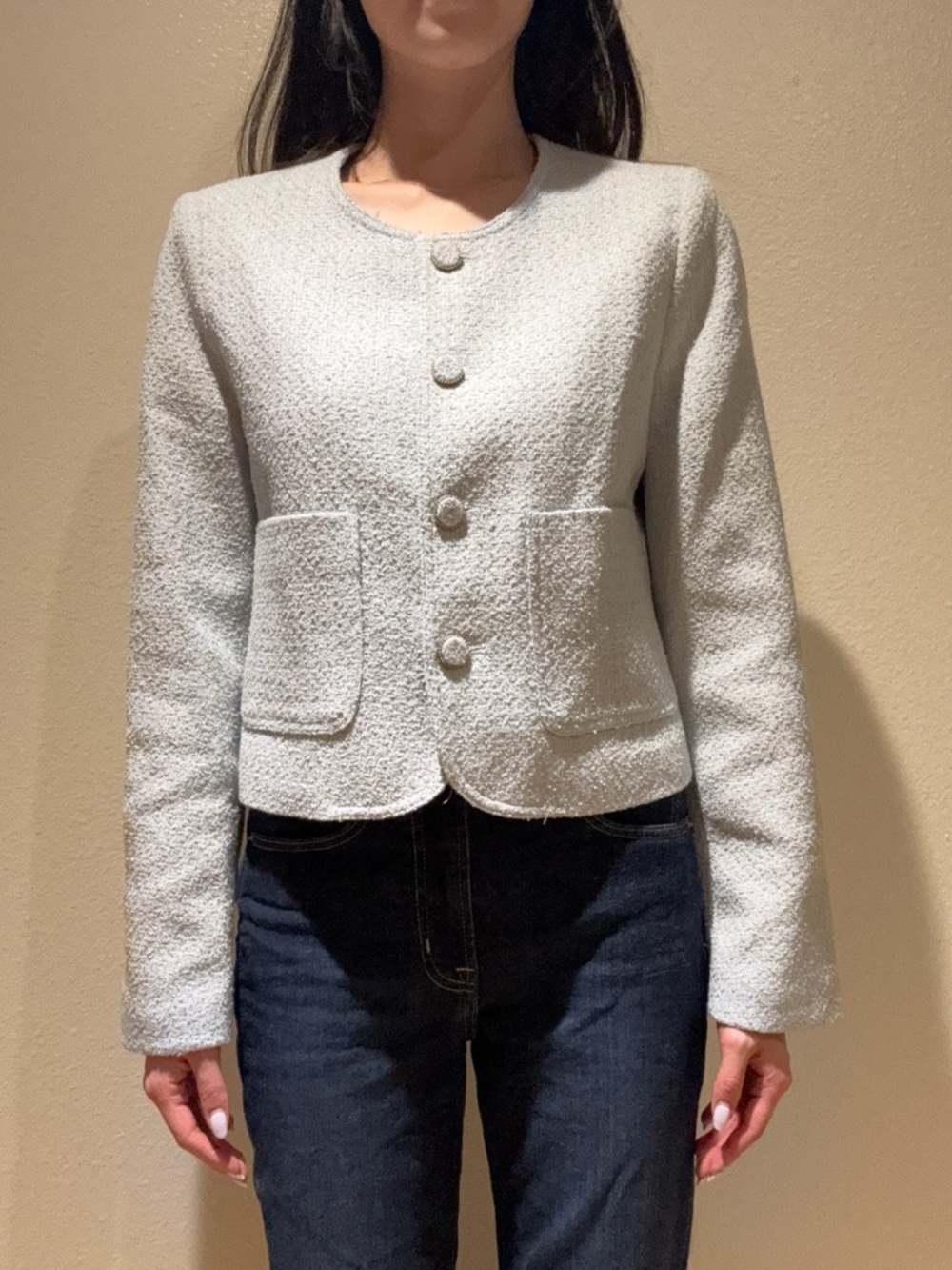 Classic Women's Tweed Blue Button Jacket